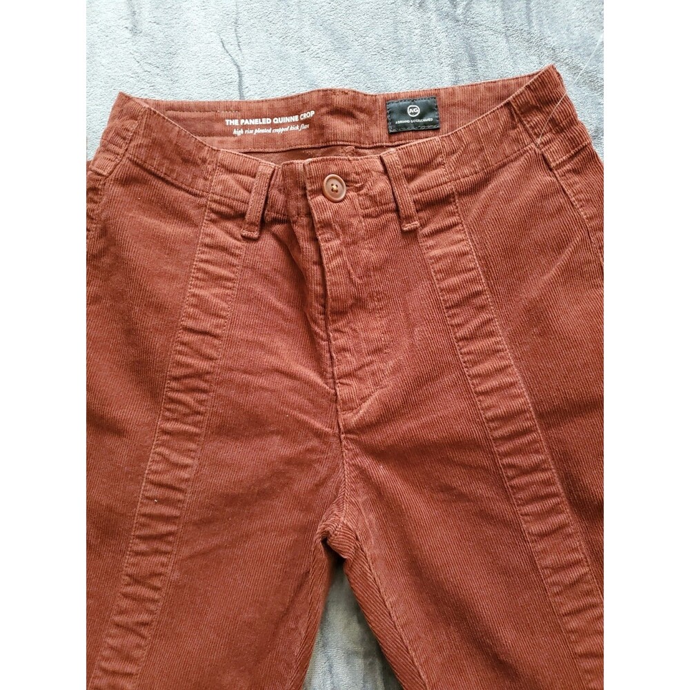 AG The Quinne High Rise Paneled Cropped Flair Jeans Size 27 Rich Crimson Raw Hem - Picture 9 of 16